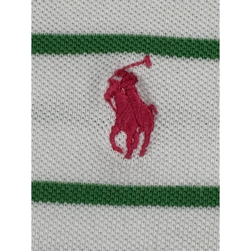 Polo Ralph Lauren Men's Green White Striped Polo Shirt XL Short Sleeve Pink Pony - Picture 3 of 13
